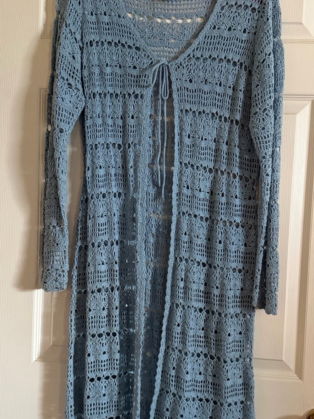 JohnPaulRichard Blue Crochet Knit Top with Rose Trim